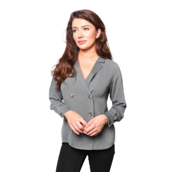 Elodie Womens Double-Breasted Blazer Jacket Small Polyester Green - Picture 1 of 10